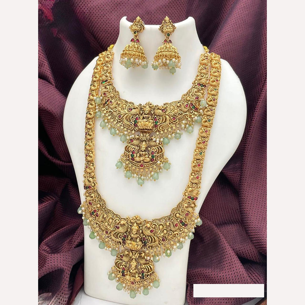 Sai Fashion South Indian Style Pota And Pearl Temple Elegance Double Necklace Set