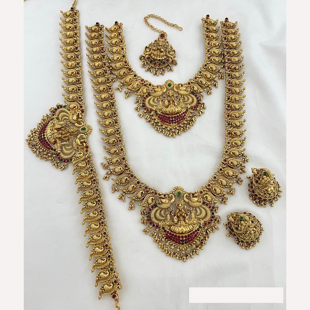 Sai Fashion Timeless Tradition Gold Finish Temple Jewelry Combo With Pota Stone