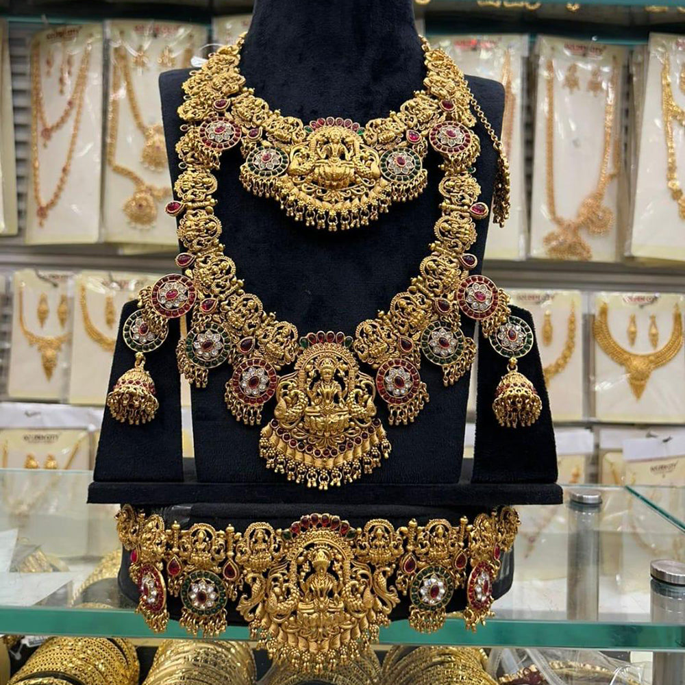 Sai Fashion Festival Specails Temple Jewelry Set Traditional Pota Stone Combo For Women