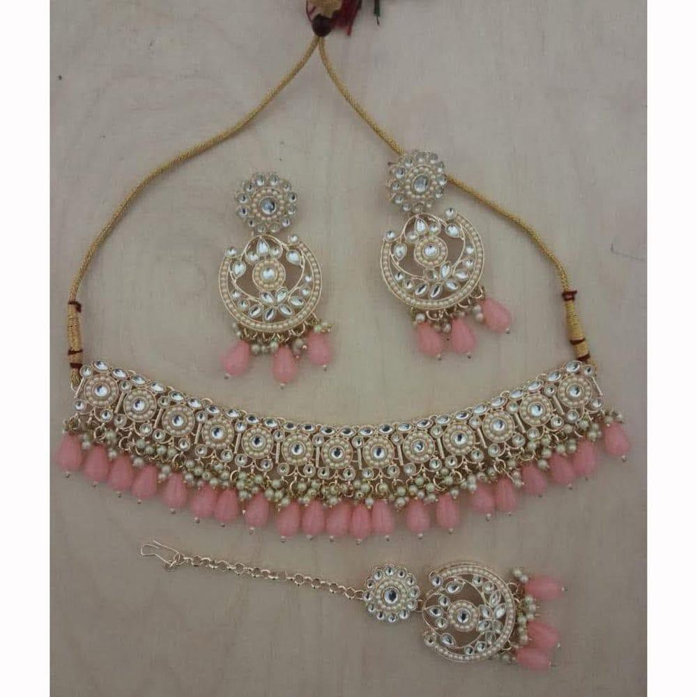 Sai Fashion Elegant Kundan Stone And Beads Choker Necklace Set