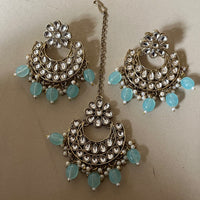 Sai Fashion Premium Kundan Stone And Pearl Earrings With Maangtikka