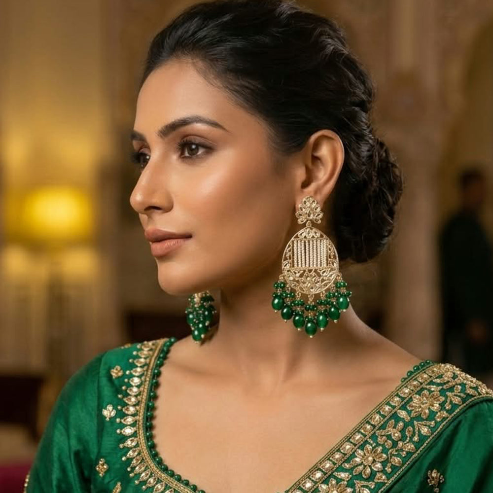 Sai Fashion Premium Kundan Stone And Beads Dangler Earrings