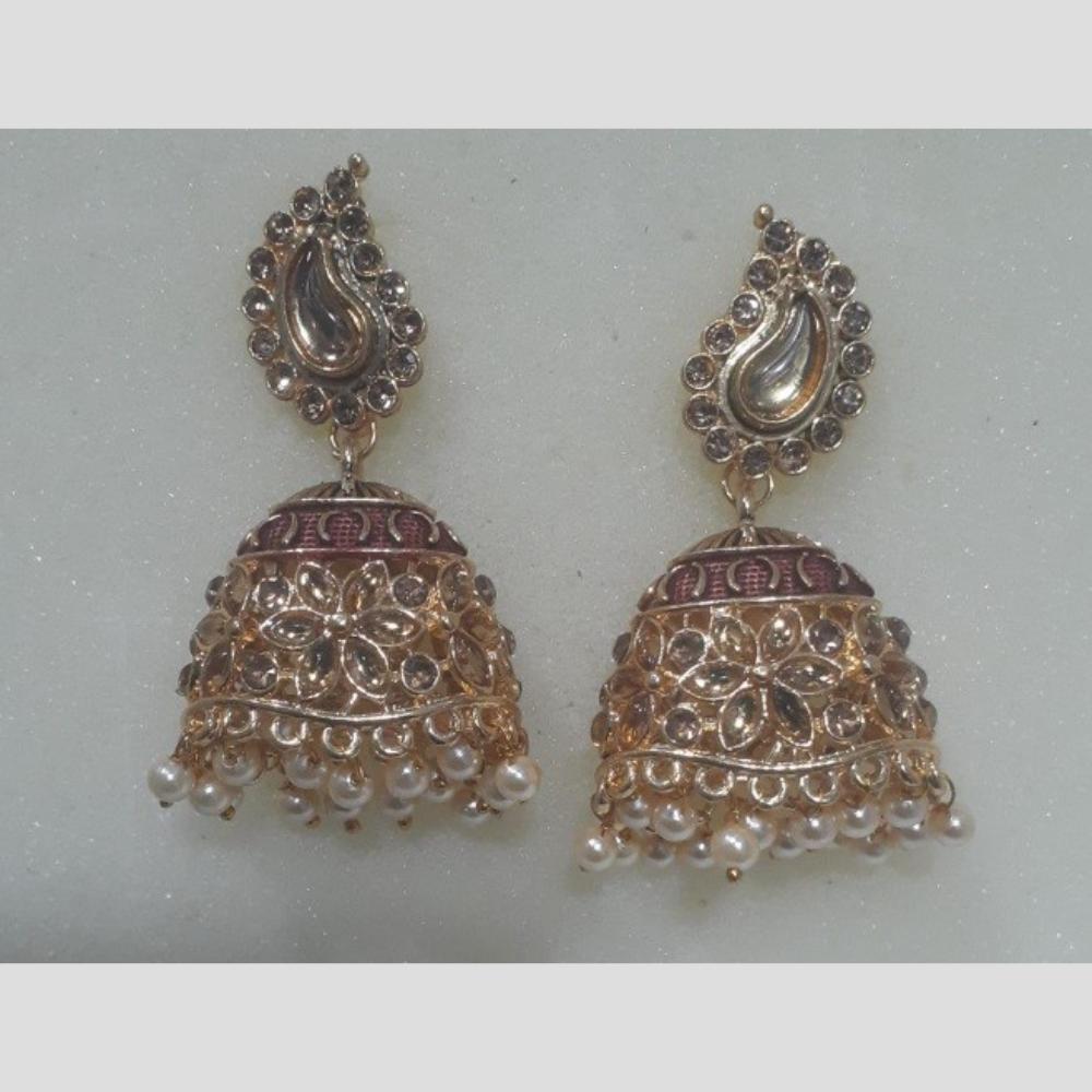 Infinity Jewels Gold Plated Crystal Stone And Meenakari Jhumki Earrings