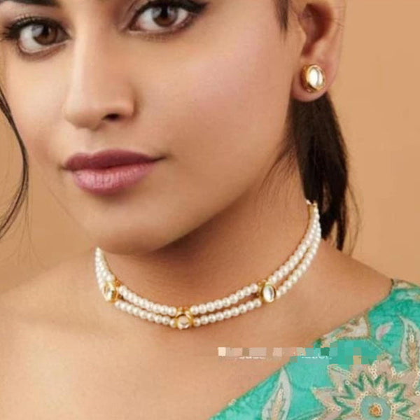 Shagna Gold Plated Pearl Choker Necklace Set