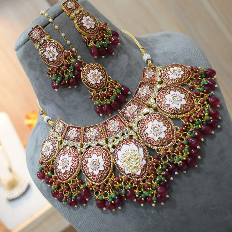 Shagna Gold Plated Kundan And Meenakari Choker Necklace Set