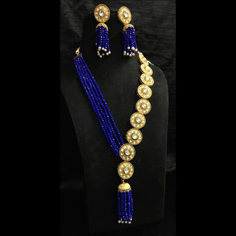 Shagna Gold Plated Kundan And Pearl Long Necklace Set