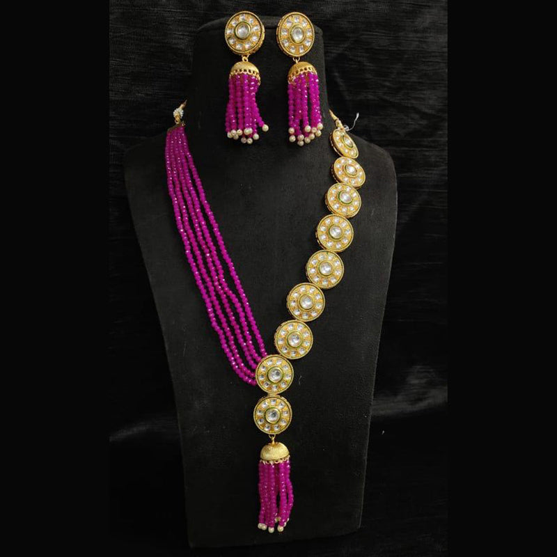 Shagna Gold Plated Kundan And Pearl Long Necklace Set