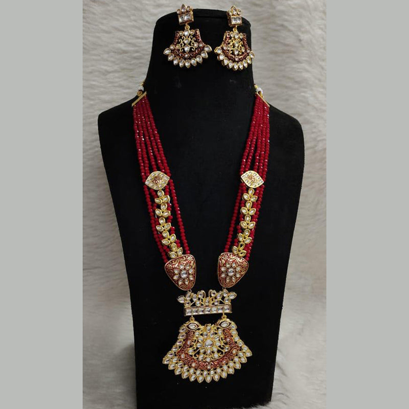 Shagna Gold Plated Kundan And Pearl Long Necklace Set