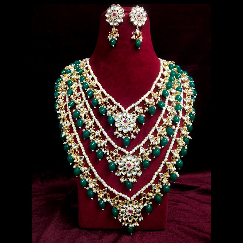 Shagna Gold Plated Kundan And Pearl Multi Layer Necklace Set