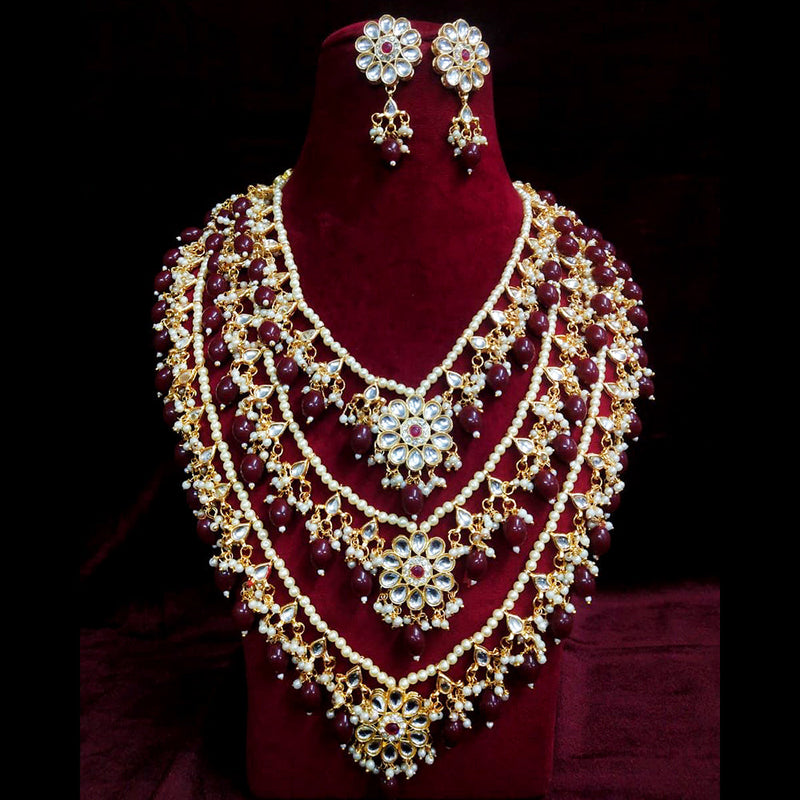 Shagna Gold Plated Kundan And Pearl Multi Layer Necklace Set