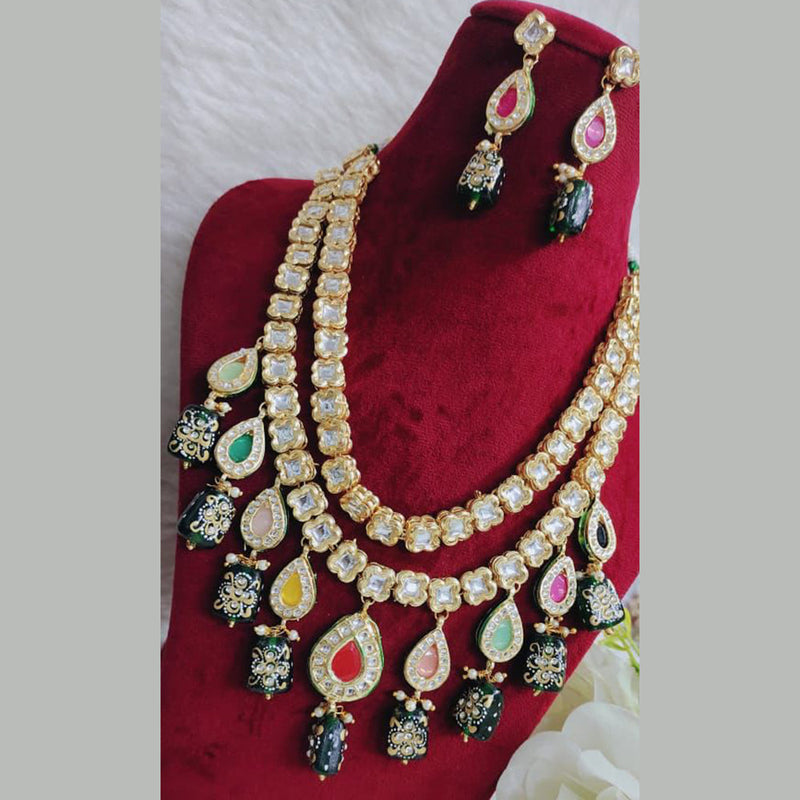 Shagna Gold Plated Kundan And Beads Long Necklace Set