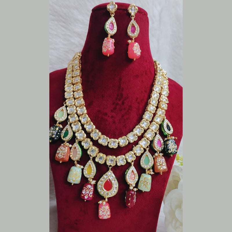 Shagna Gold Plated Kundan And Beads Long Necklace Set