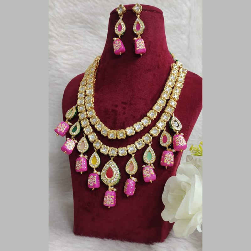 Shagna Gold Plated Kundan And Beads Long Necklace Set