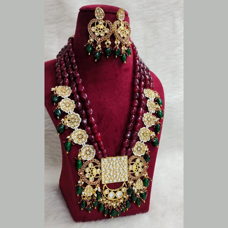 Shagna Gold Plated Kundan And Beads Long Necklace Set