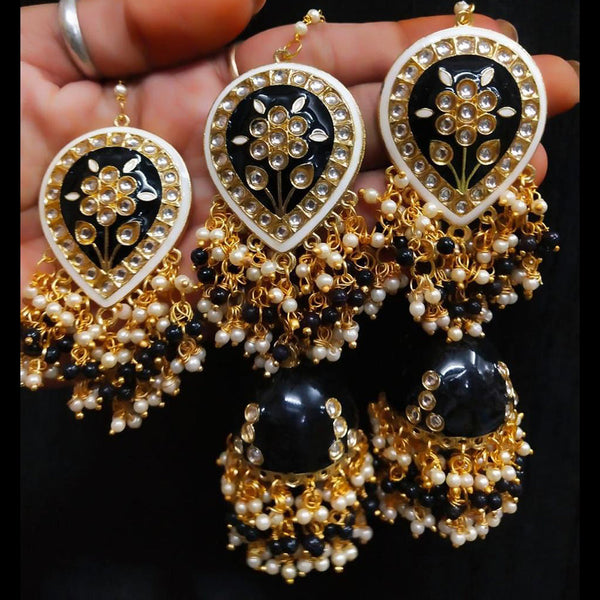 Shagna Gold Plated Meenakari Jhumki Earrings With Maangtikka