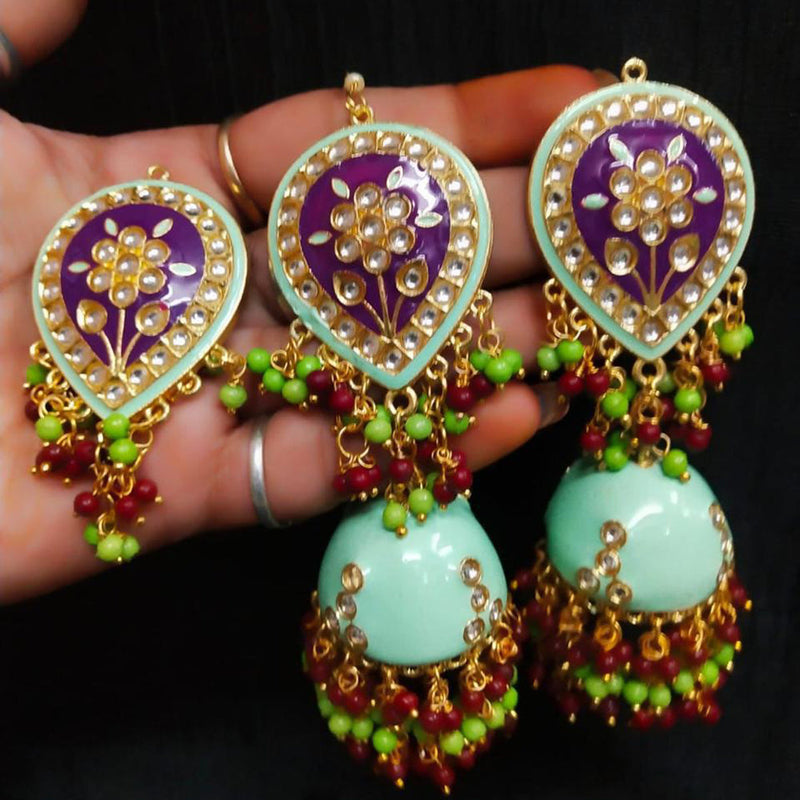 Shagna Gold Plated Meenakari Jhumki Earrings With Maangtikka