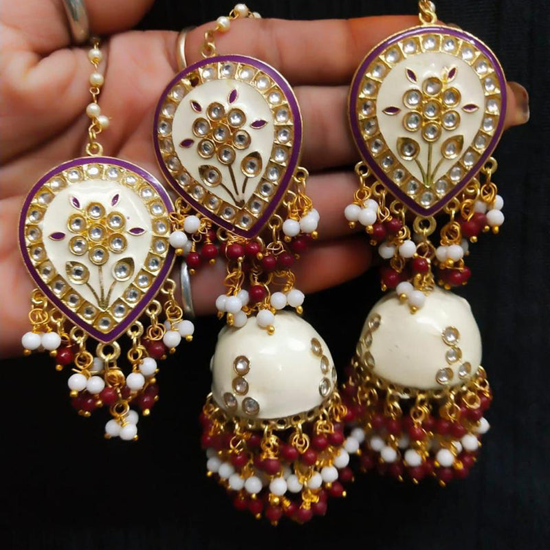 Shagna Gold Plated Meenakari Jhumki Earrings With Maangtikka