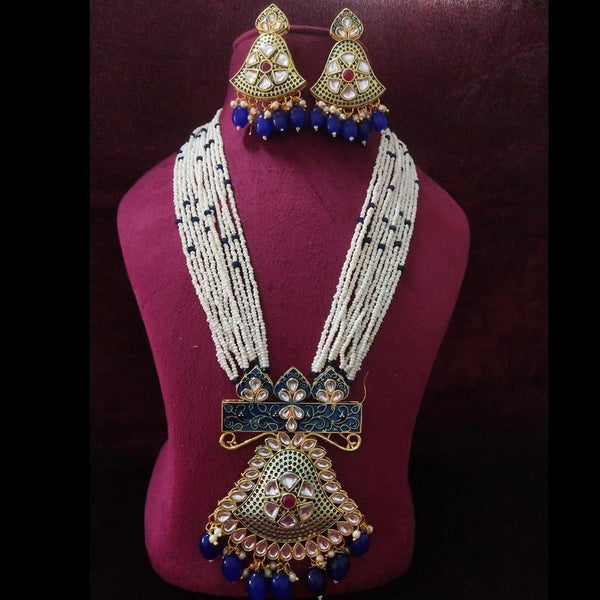 Shagna Gold Plated Kundan And Pearl Long Necklace Set