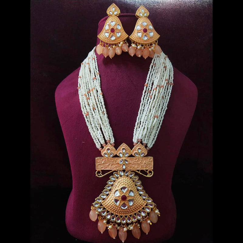 Shagna Gold Plated Kundan And Pearl Long Necklace Set