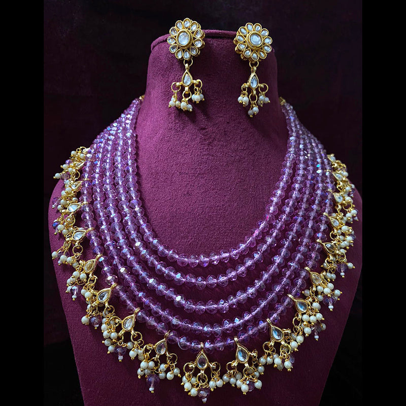 Shagna Gold Plated Crystal Stone Pearl And Beads Multi Layer Necklace Set