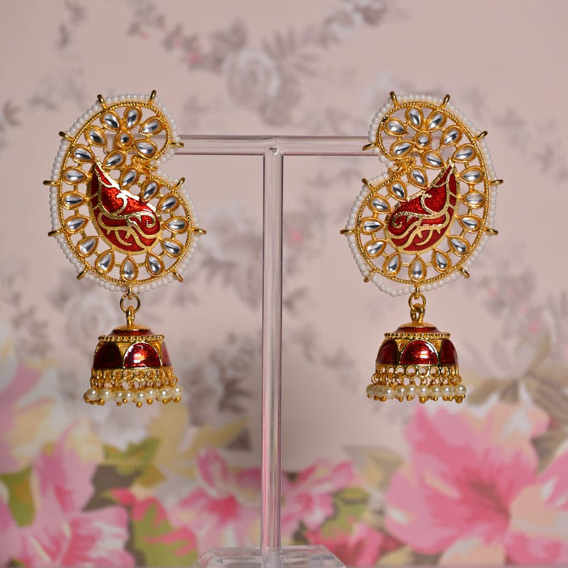 Shagna Gold Plated Kundan Pearl And Meenakari Jhumki Earrings