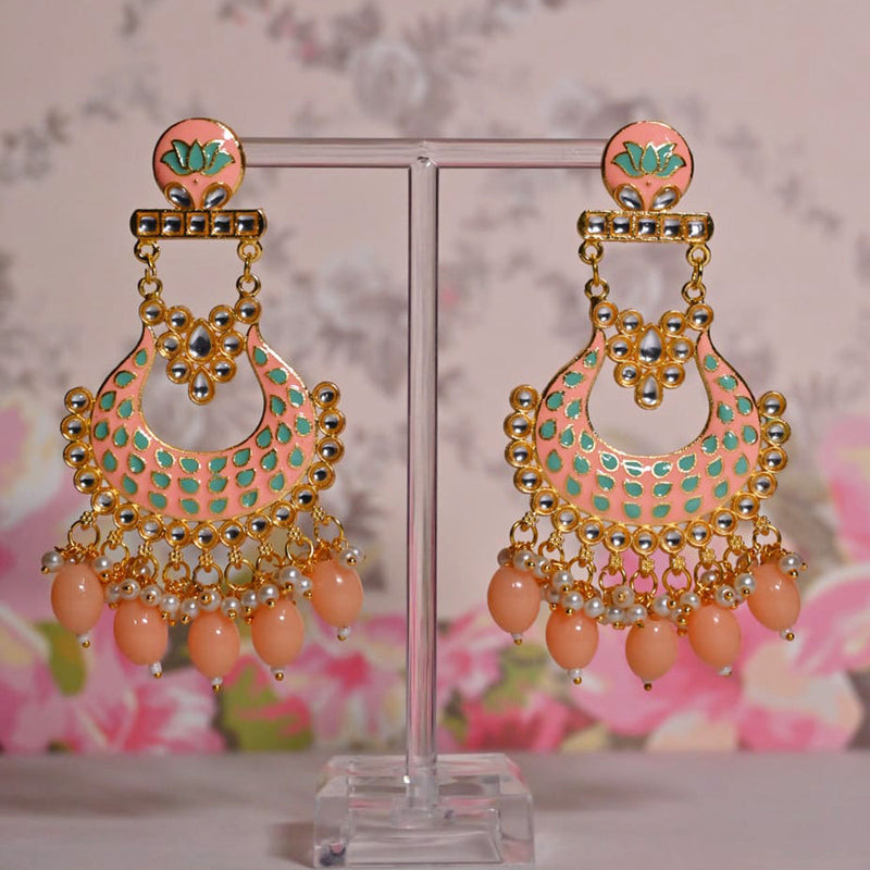 Shagna Gold Plated Kundan Pearl And Meenakari Dangler Earrings