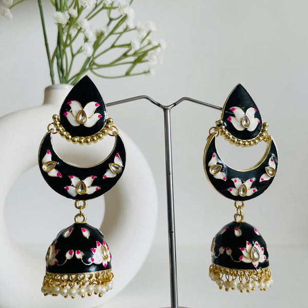 Shagna Gold Plated Meenakari Kundan And Pearl Jhumki Earrings