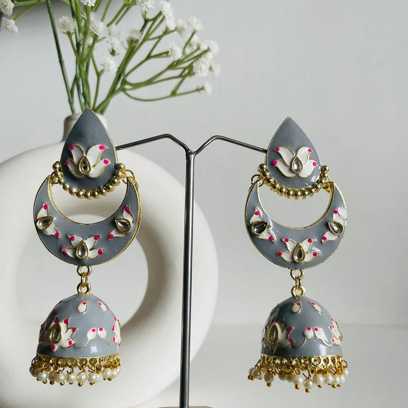 Shagna Gold Plated Meenakari Kundan And Pearl Jhumki Earrings