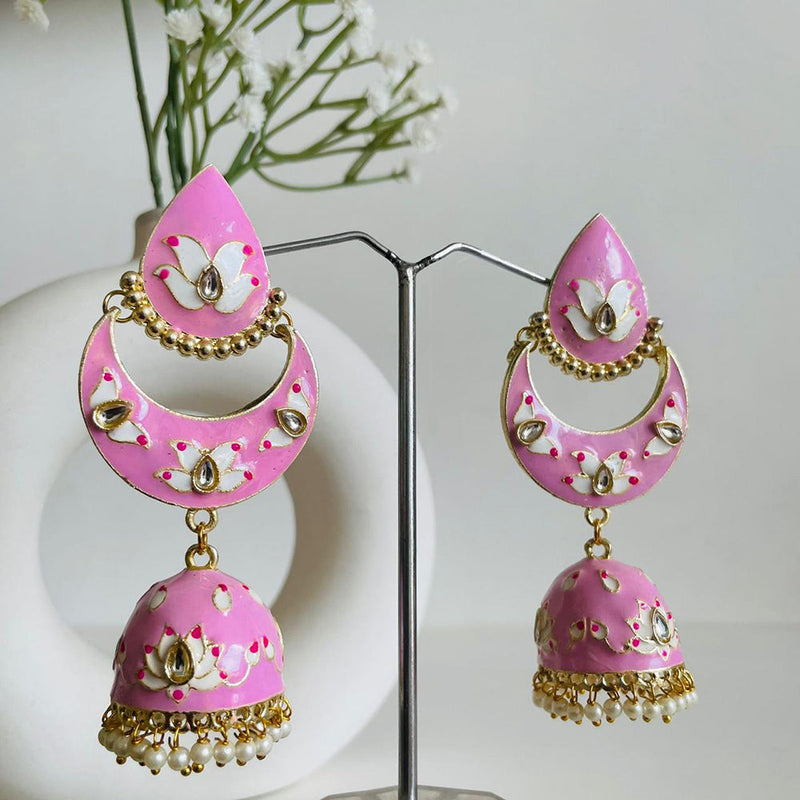 Shagna Gold Plated Meenakari Kundan And Pearl Jhumki Earrings