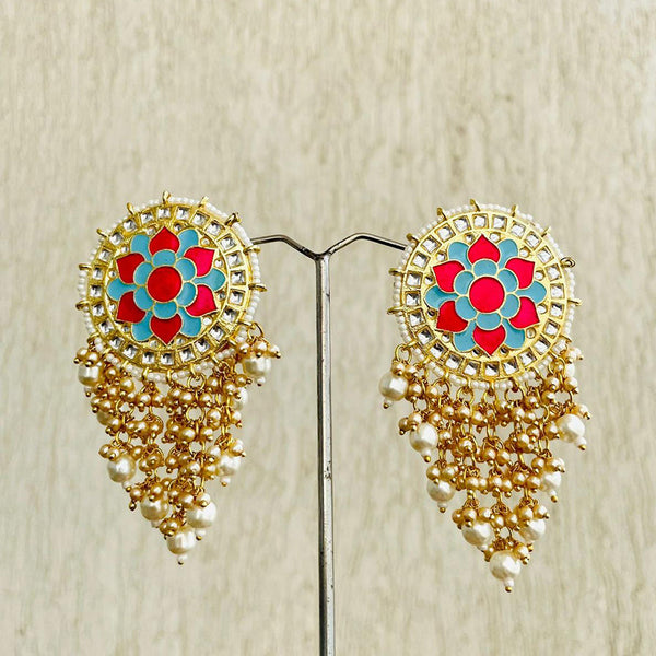 Shagna Gold Plated Kundan And Pearl Dangler Earrings