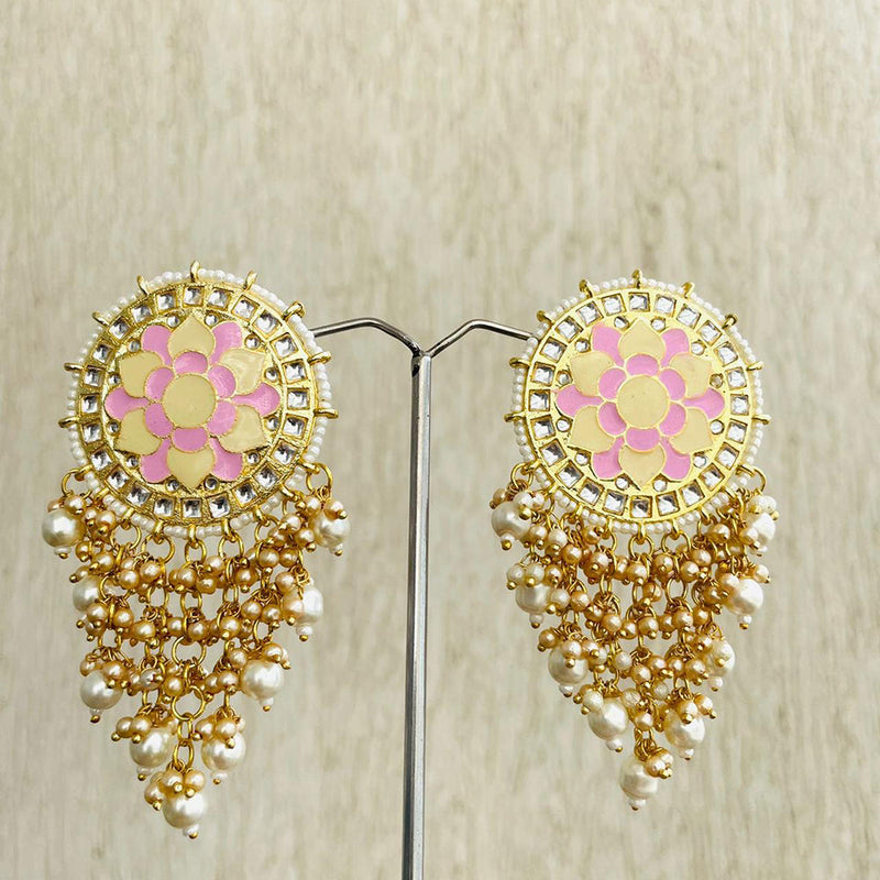 Shagna Gold Plated Kundan And Pearl Dangler Earrings