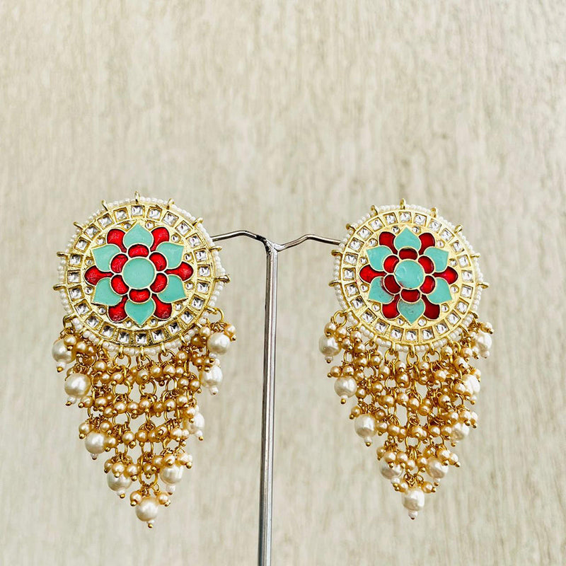 Shagna Gold Plated Kundan And Pearl Dangler Earrings