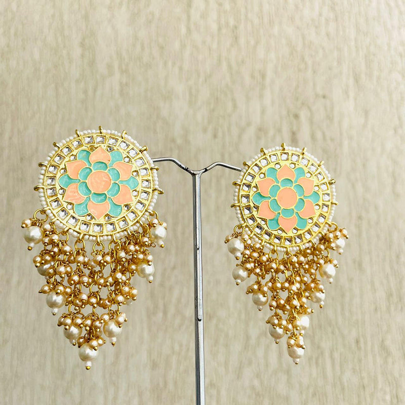 Shagna Gold Plated Kundan And Pearl Dangler Earrings