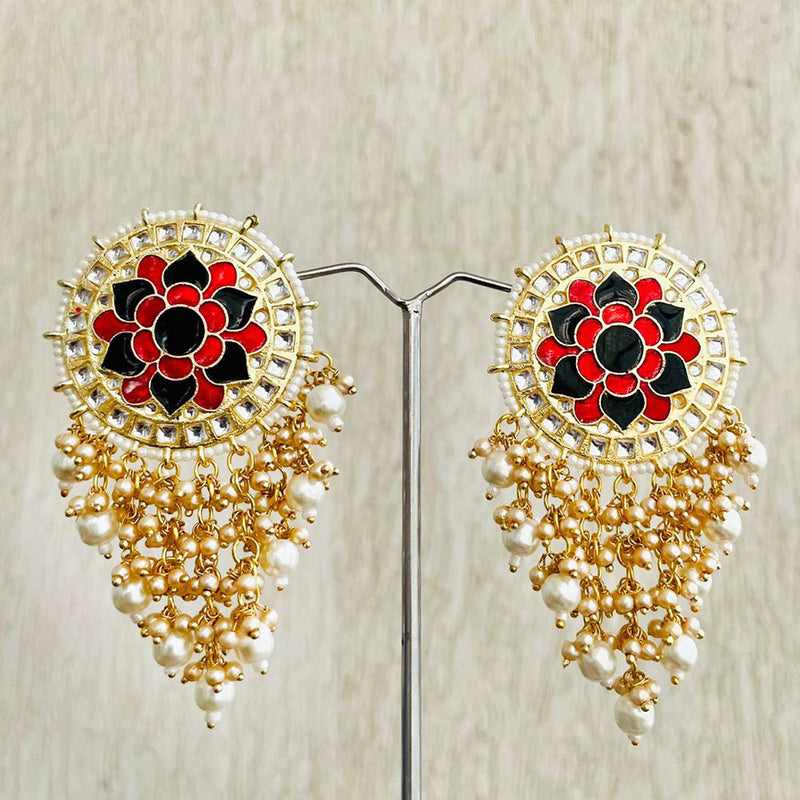 Shagna Gold Plated Kundan And Pearl Dangler Earrings