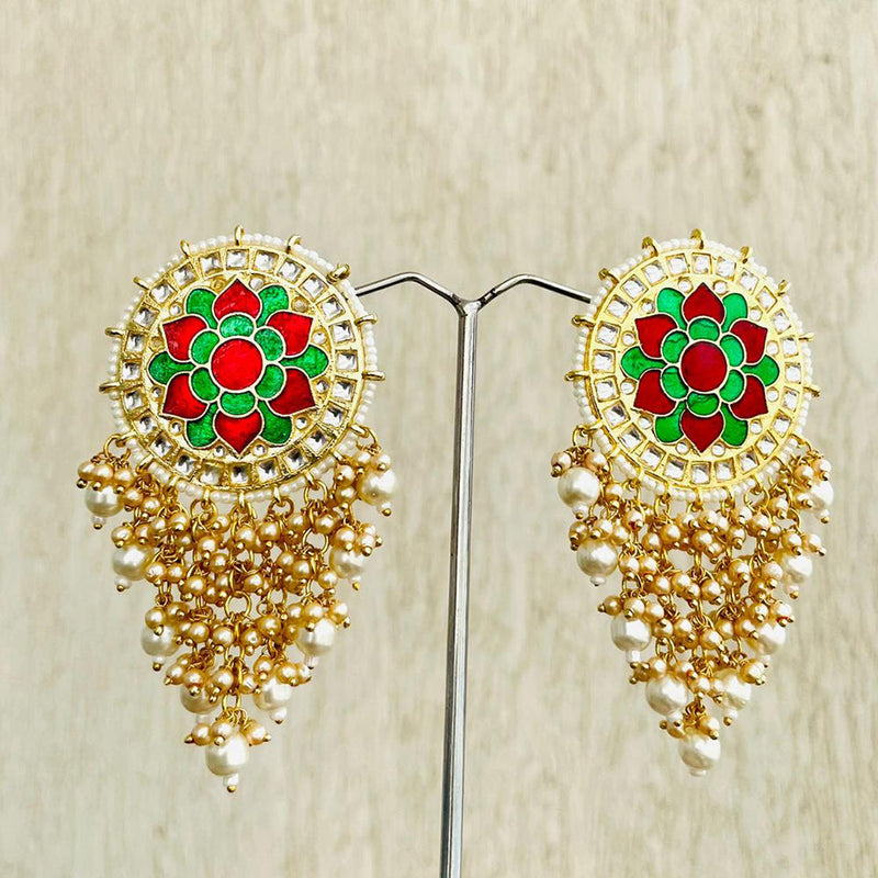 Shagna Gold Plated Kundan And Pearl Dangler Earrings