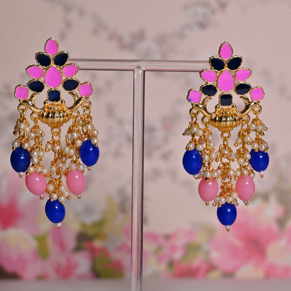 Shagna Gold Plated Beads And Pearl Dangler Earrings