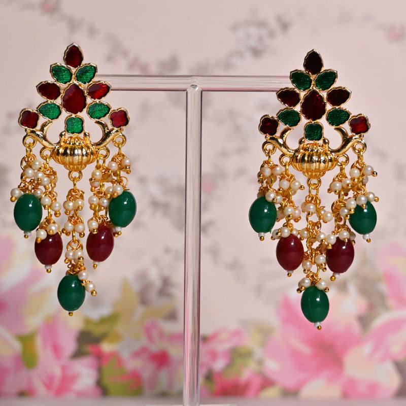 Shagna Gold Plated Beads And Pearl Dangler Earrings