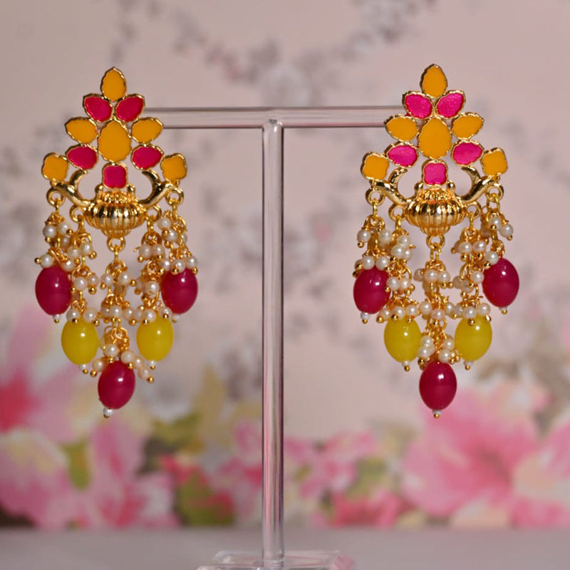 Shagna Gold Plated Beads And Pearl Dangler Earrings