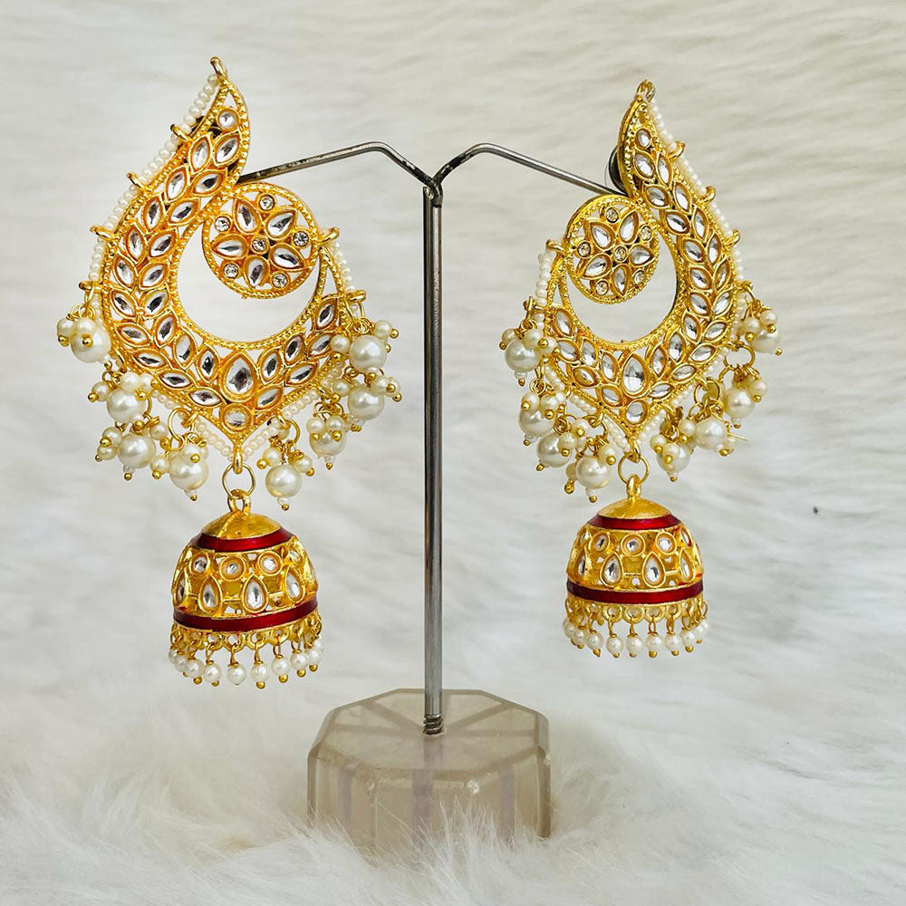 Shagna Gold Plated Kundan And Pearl Jhumki Earrings