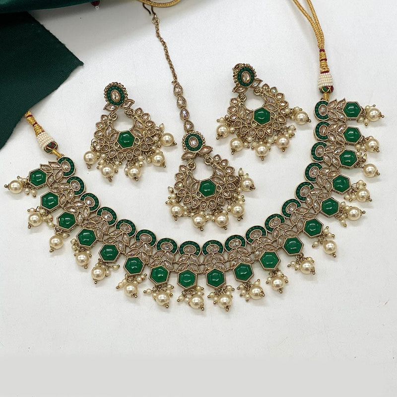 Shagna Gold Plated Crystal Stone And Pearl Necklace Set