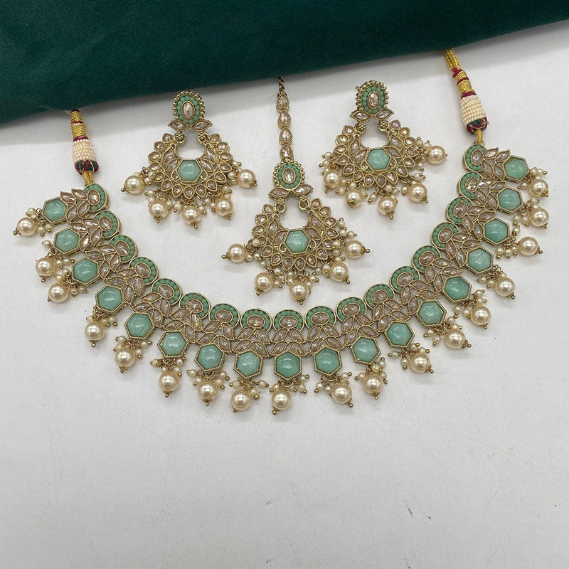 Shagna Gold Plated Crystal Stone And Pearl Necklace Set