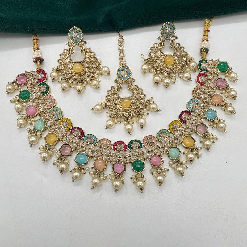 Shagna Gold Plated Crystal Stone And Pearl Necklace Set