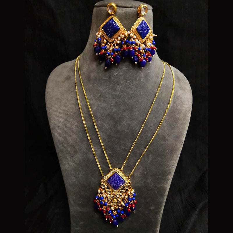 Shagna Gold Plated Kundan And Beads Long Necklace Set