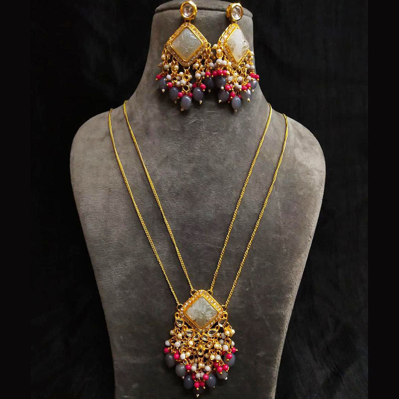 Shagna Gold Plated Kundan And Beads Long Necklace Set