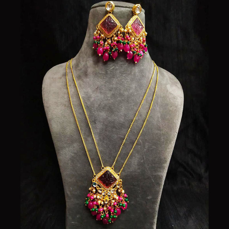 Shagna Gold Plated Kundan And Beads Long Necklace Set