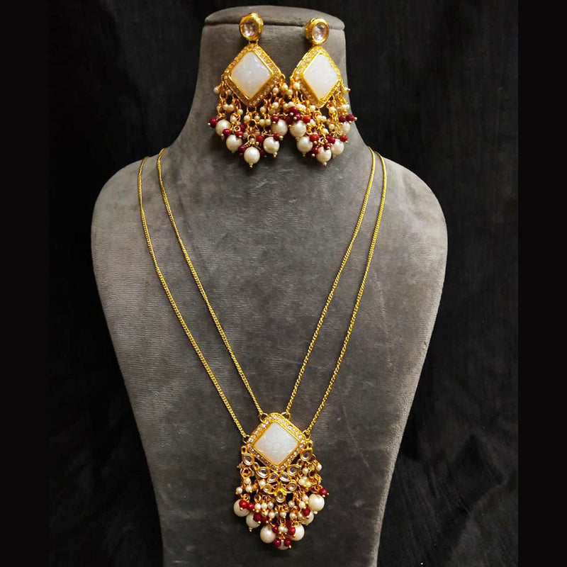 Shagna Gold Plated Kundan And Beads Long Necklace Set