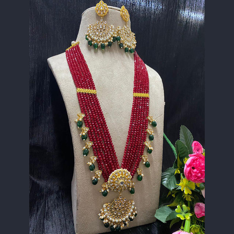 Shagna Gold Plated Kundan And Beads Long Necklace Set