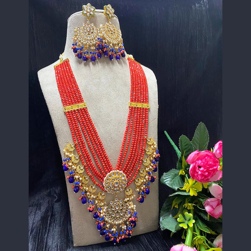 Shagna Gold Plated Kundan And Beads Long Necklace Set