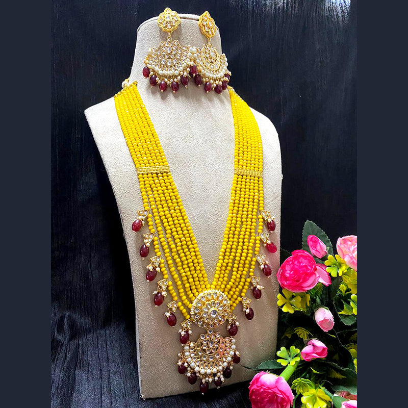 Shagna Gold Plated Kundan And Beads Long Necklace Set