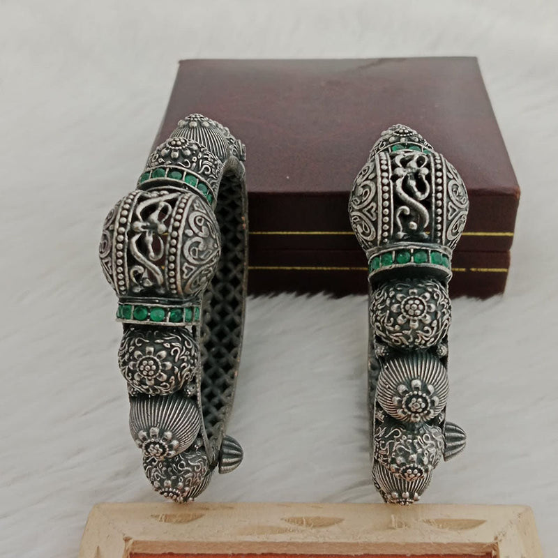 Shagna Oxidised Plated Pota Stone Openable Bangles Set